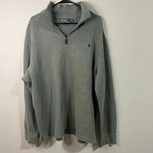 Vtg 90s Ralph Lauren Mens XXL Green Cotton Ribbed Knit 1/4 Zip Pullover Sweater